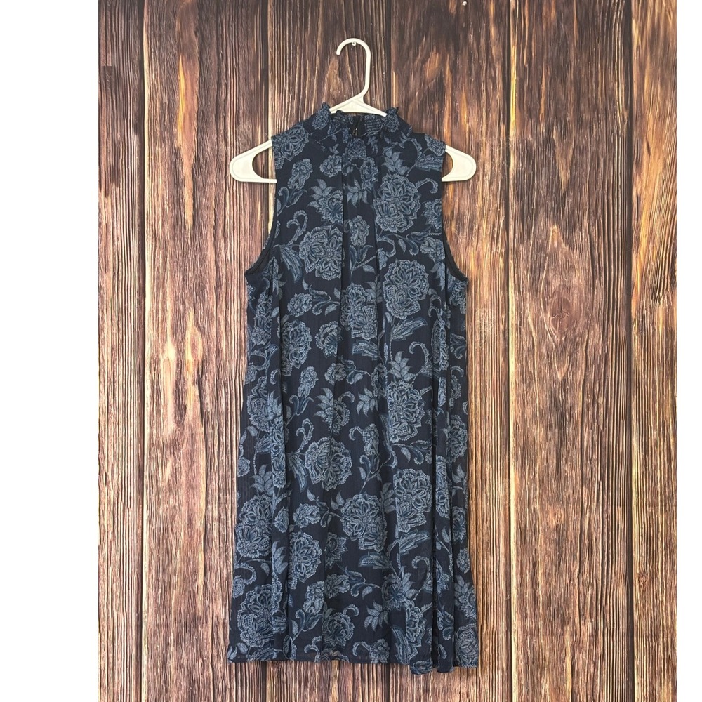 Tommy Hilfiger Dress Womens 4 Navy Floral Mock Neck Sleeveless Mini Chic Party